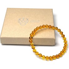 Amber By Mazukna Sarı Bal Yuvarlak Damla Kehribar Bileklik Esnek Misina, Yetişkin, Sertifikalı