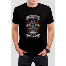 T-35 Motorcu Kuru Kafa Baskılı Siyah Unisex Tişört C457