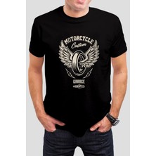 T-35 Melek Kanatlı Tekerlek Baskılı Siyah Unisex Tişört C445