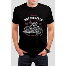 T-35 Amerikan Motorcycles Baskılı Siyah Unisex Tişört C451