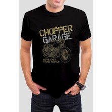 T-35 Chopper Motor Baskılı Siyah Unisex Tişört C455