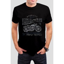 T-35 Motorsiklet Baskılı Siyah Unisex Tişört C456