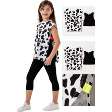 Azc Kids 4 Lü Crop Atlet Tişort Kapri Toka Set Kız Çocuk Takım
