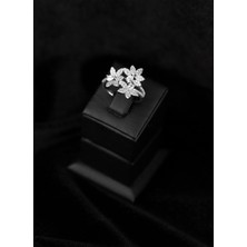 Dkmn Silver 925 Ayar Gümüş Zirkon Taşlı Üçlü Çiçek Yüzük
