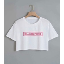 Kids Face Özel Blackpink Baskılı Pamuk Kısa Kollu Kız Çocuk Crop T-Shırt