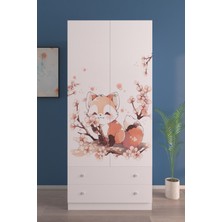 Hediyeler Kapında Çocuk Odası 2 Kapaklı Spring Fox Gardırop  5 Raflı 2 Çekmeceli Askılı Elbise Dolabı