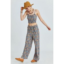 Clandestino Beli Lastikli Desenli Pantolon Mavi