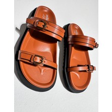 Eataly Shoes Zr Taba Çift Bant Tokalı Terlik