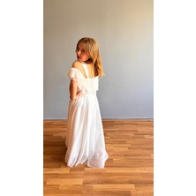 Taha Kids Taşlı Hayal Tül Kız Çocuk Abiye Beyaz