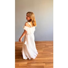 Taha Kids Taşlı Hayal Tül Kız Çocuk Abiye Beyaz