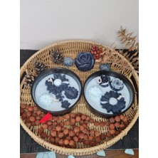 Saki Siya Beyaz Çiçek Detaylı Mum