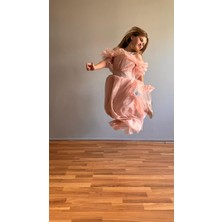 Taha Kids Taşlı Hayal Tül Kız Çocuk Abiye Pudra