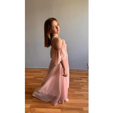 Taha Kids Taşlı Hayal Tül Kız Çocuk Abiye Pudra