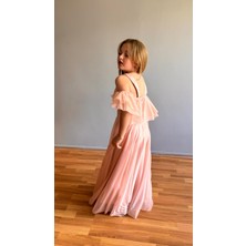 Taha Kids Taşlı Hayal Tül Kız Çocuk Abiye Pudra