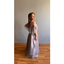 Taha Kids Taşlı Hayal Tül Kız Çocuk Abiye Gri