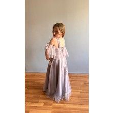 Taha Kids Taşlı Hayal Tül Kız Çocuk Abiye Gri