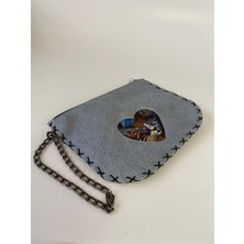 Etnik Clutch Çanta Ince/ Kedi Desenli Siyah Ipli 17*13