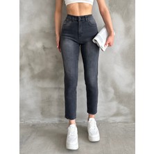 ModaDeniz  Denim Kumaş Antasit Yıkamalı Yüksek Bel Slim Mom Jeans