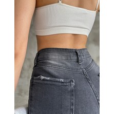 ModaDeniz  Denim Kumaş Antasit Yıkamalı Yüksek Bel Slim Mom Jeans