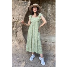 Çiğdem Sonkur Nancy Yeşil Çiçek Desenli Elbise