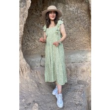 Çiğdem Sonkur Nancy Yeşil Çiçek Desenli Elbise