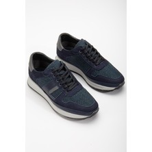 Dilimler Ayakkabı Deri Keten Malzeme Poli Taban Bağcıklı Lacivert Erkek Günlük Ayakkabı