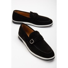 Dilimler Ayakkabı Deri Süet Tokalı Çift Renk Taban Siyah Erkek Günlük Ayakkabı