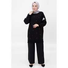Puane 10457 Iki Iplik Kumaş Sim Detaylı ve Taşlı Sweatshırt