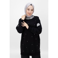 Puane 10457 Iki Iplik Kumaş Sim Detaylı ve Taşlı Sweatshırt