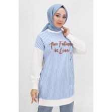 Puane 10476 Iki Iplik Kumaş Yazı Baskılı ve Çizgili Sweatshırt