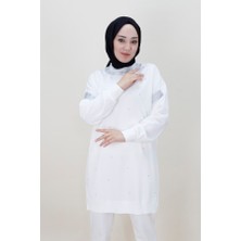Puane 10457 Iki Iplik Kumaş Sim Detaylı ve Taşlı Sweatshırt