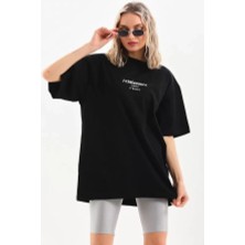 Stock Mount Unisex Baskılı Oversize T-Shirt - Siyah