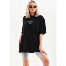 Stock Mount Unisex Baskılı Oversize T-Shirt - Siyah