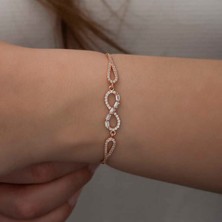 Mevafa 925 Ayar Gümüş Rose Baget Taşlı Sonsuzluk Bileklik