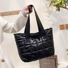 2Xuqingfeng Siyah Moda Büyük Tote Yastıklı Çanta Kadın Naylon Pamuk Yastıklı Kapitone Kafes Çanta Uzay Pamuk Crossbody Çanta Kış Çanta (Yurt Dışından)