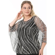 Ladies First  Büyük Beden 3899 Siyah-Gümüş Bluz+Bady Ikili Takım