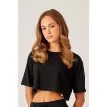 Kadın Siyah Renkli Luxury Crop Tshirt