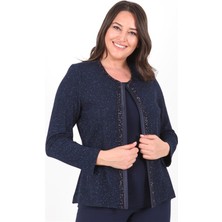 Ladies First Büyük Beden 3115 Lacivert Ceket+Atlet Abiye Ikili Takım