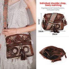 Songli 050010251-1 Kadın Deri Çanta Tasarımcısı Marka Bohemian Crossbody Çanta Hakiki Deri Retro Lüks Omuz Bayan Püsküllü Çanta Etnik Tarzı (Yurt Dışından)