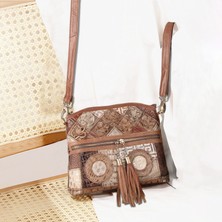 Songli 050010251-1 Kadın Deri Çanta Tasarımcısı Marka Bohemian Crossbody Çanta Hakiki Deri Retro Lüks Omuz Bayan Püsküllü Çanta Etnik Tarzı (Yurt Dışından)