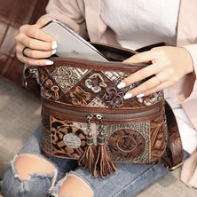 Songli 050010251-1 Kadın Deri Çanta Tasarımcısı Marka Bohemian Crossbody Çanta Hakiki Deri Retro Lüks Omuz Bayan Püsküllü Çanta Etnik Tarzı (Yurt Dışından)