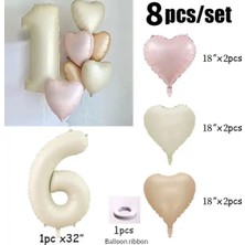 Tinky Winky Krem Şampanya Pembe Saten Folyo Kalp Balon Seti 7 Parça Balon Zincir Set