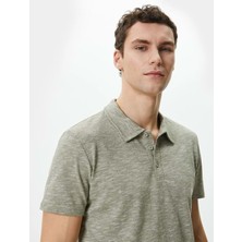 Koton Polo Yaka Tişört Düğme Detaylı Kısa Kollu Kırçıllı - Koton - 4SAM10096MK - Haki - L