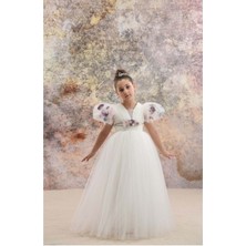 Porça Kız Çocuk Beyaz Abiye Elbise  - Porça - Beyaz - 4 Yaş - 3031-ECRU-BEYAZ-4 Yaş