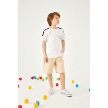 Perendi Choices Baskılı Kol Garnili Erkek Çocuk Şortlu Takım Beyaz