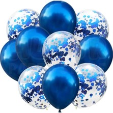Parti Furyası Mavi Konfetili Şeffaf Balon Ve lacivert Balon Seti  20 Adet 
