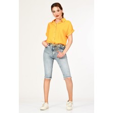 Whatsup Paçası Püsküllü Denim Kapri  - Denim Denim - 28
