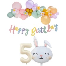 Parti Furyası Tavşan Folyo Balonlu 5 Yaş Balonlu Doğum Günü Konsept Parti Seti Kutlama Eğlence
