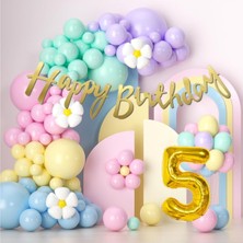 Parti Furyası Makaron Balonlar 5 yaş Doğum Günü Konsepti Rakam Folyo Banner ve 50 Balonlu Süsleme Seti Parti Eğlence Kutlama