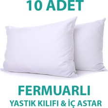 Suvay Pamuklu Fermuarlı İç Yastık Kılıfı 10'lu Beyaz Renkli İç Astar Yastık İç Kılıfı 50x70 Şilte